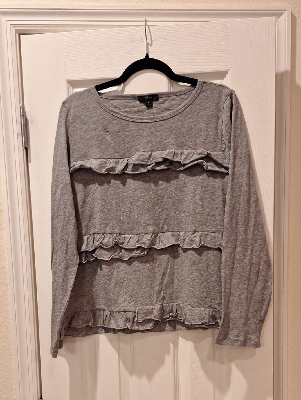 JCrew - Women Grey Ruffle Long-Sleeve Women's Tshirt - Large - NWT
